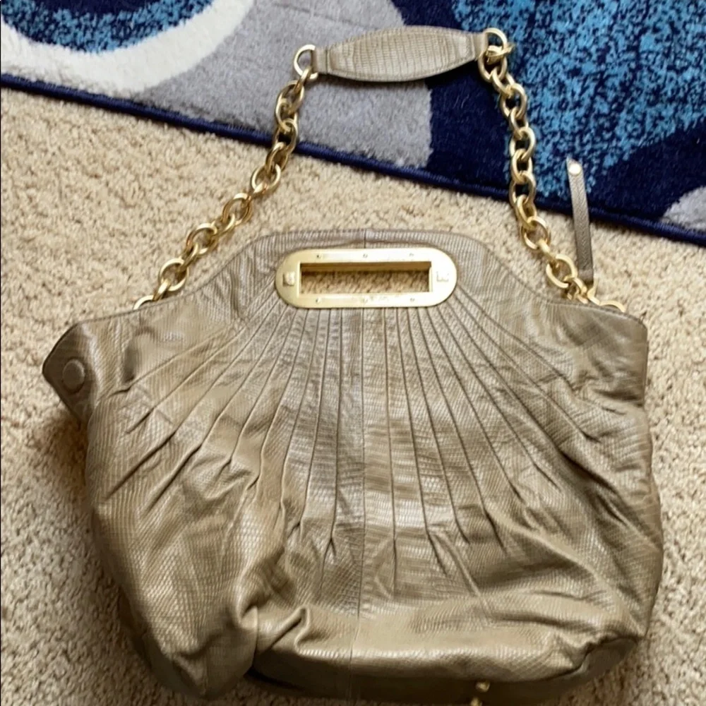 BCBGMAXAZRIA tan snakeskin leather tote